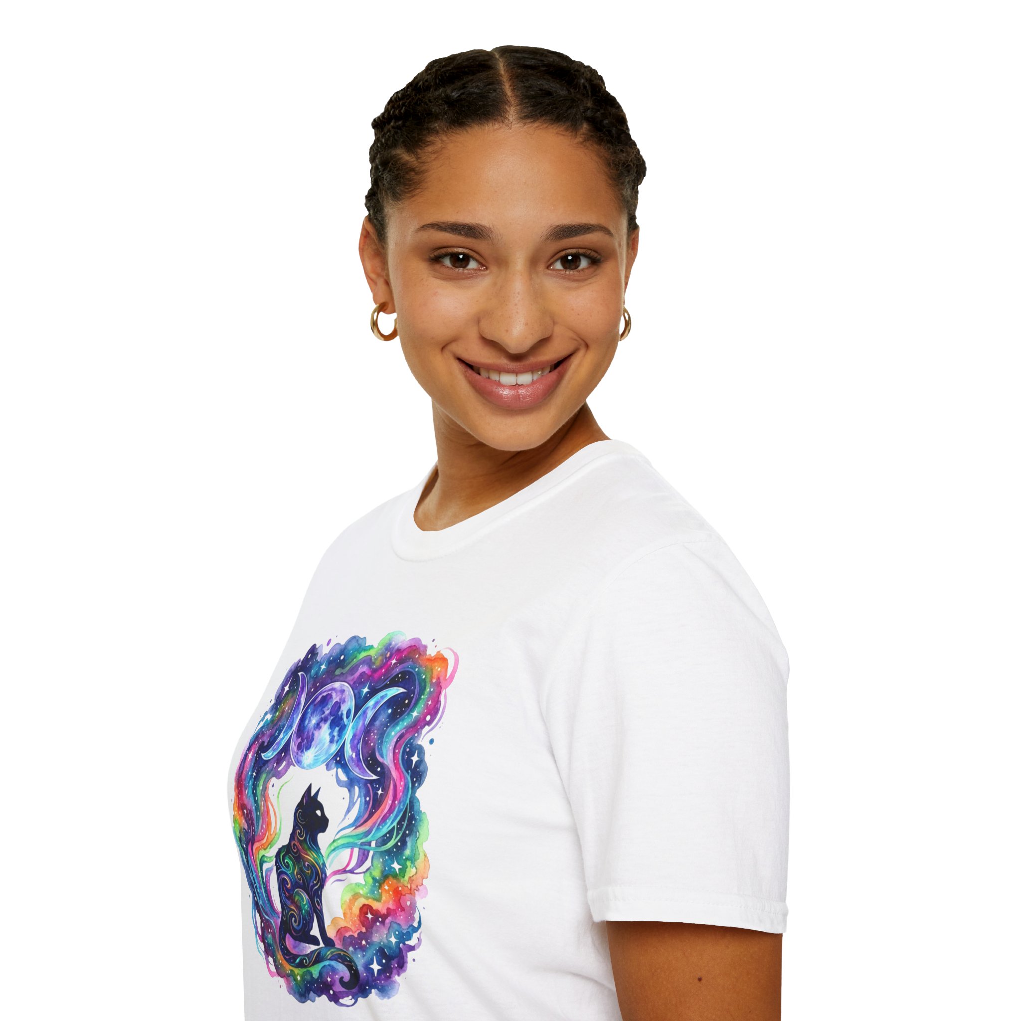 Triple Moon Cosmic Rainbow Black Cat T-Shirt - Image 6